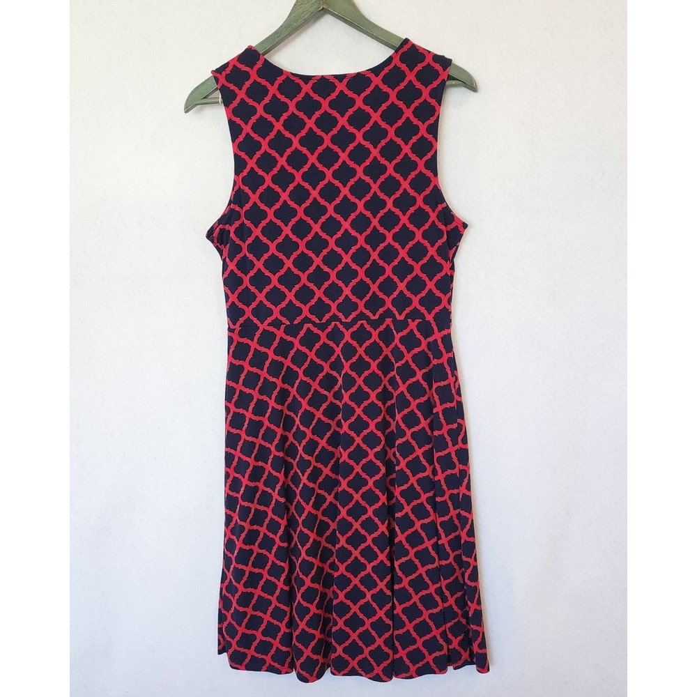 41 Hawthorn Womens Navy Red Quatrefoil Faux Wrap Fit Flare Dress Large SFKOK368 - Picture 3 of 7
